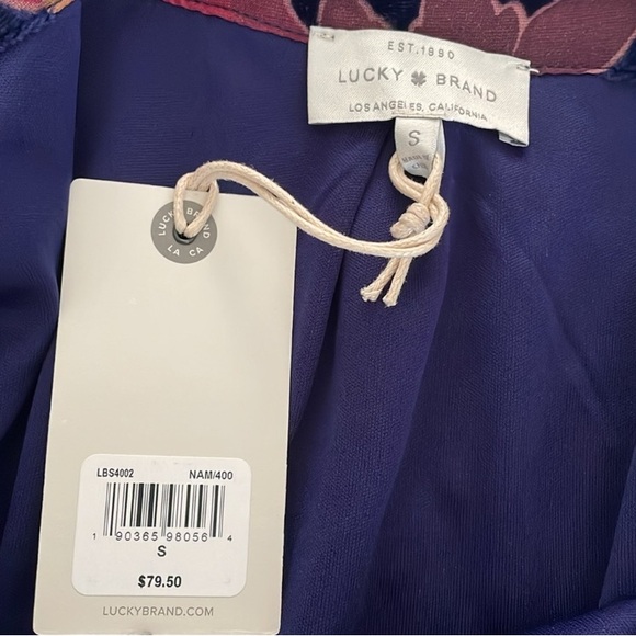 New Lucky Brand Floral Velvet Blue & Pink Burnout Off-Shoulder Top Size Small - Picture 3 of 8